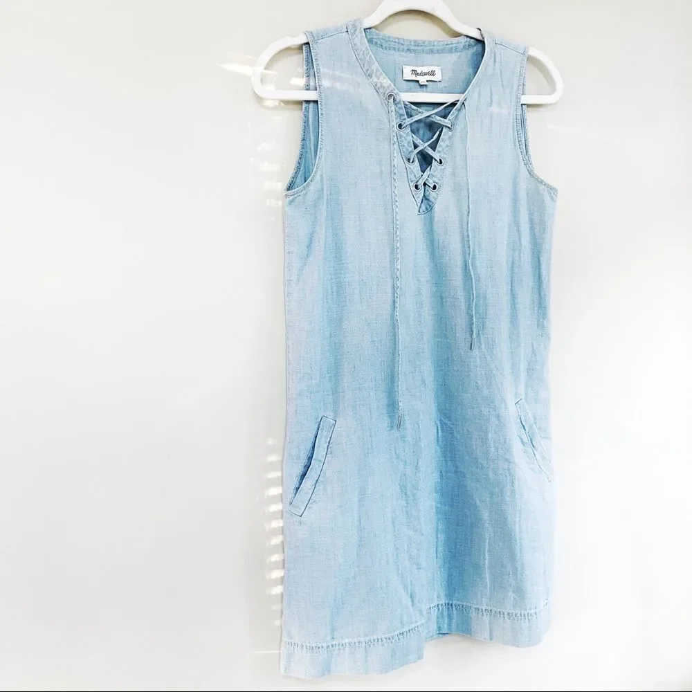 Madewell denim chambray lace up dress‎